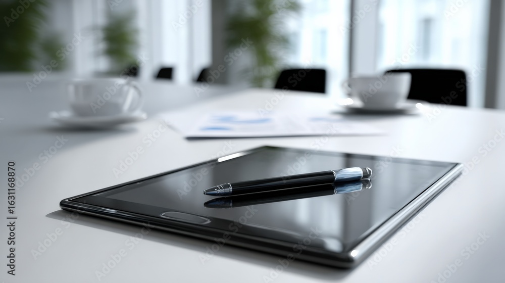 custom made wallpaper toronto digitalMeeting Room Scene Featuring a Tablet, Pen, and Financial Document for Business Concepts