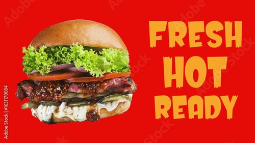 Juicy Burger Animated Ad – Grilled Burger Commercial with Melting Cheese, Sizzling Effect, Smoke Animation, and Dynamic Text – Perfect for Fast Food Promo and Restaurant Marketing