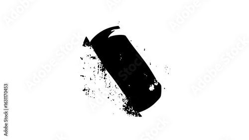 Vector Abstract black shape resembling a stylized can with scattered particles.