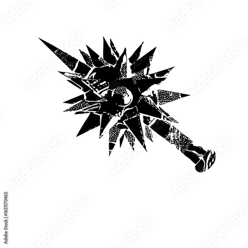 Vector Intricate spiked weapon in black and white.