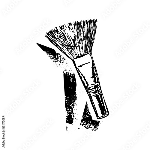 Vector Stylized makeup brush with dark powder trail .