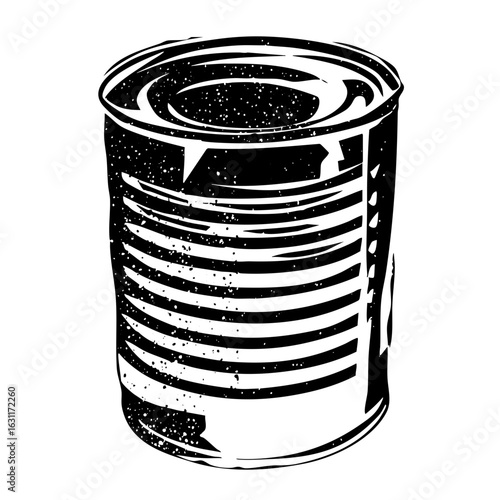 Vector Detailed of a weathered metal can with horizontal ridges.