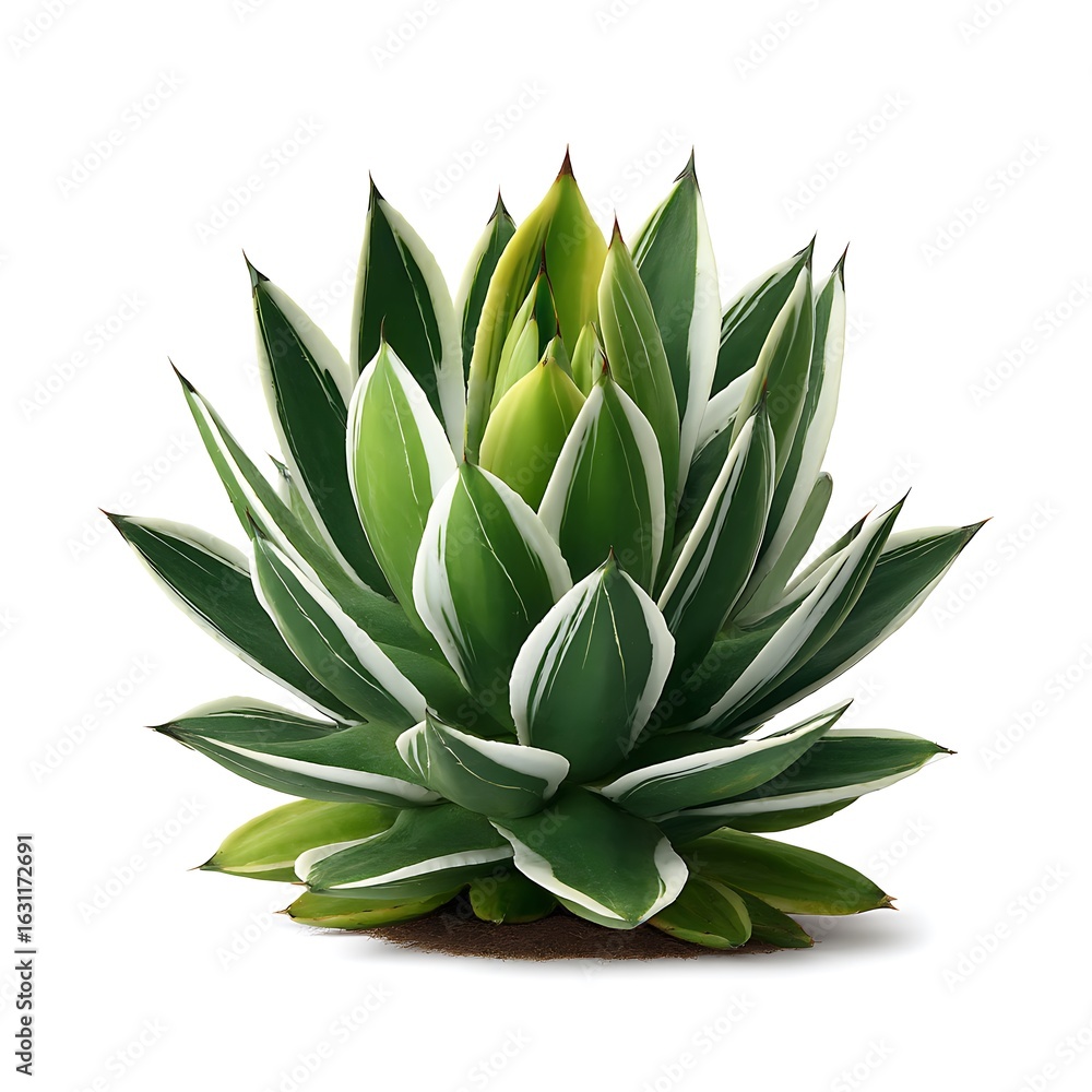 Fototapeta premium Agave succulent plant with green and white variegated leaves isolated on white background