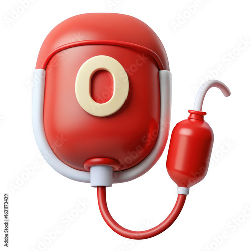 3d blood bag with o negative symbol isolated on transparent background