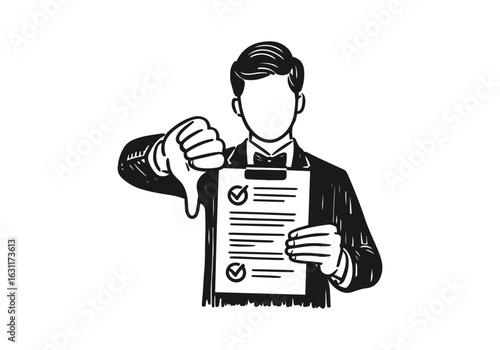 Thumbs down hand gesture hand drawn vector illustration