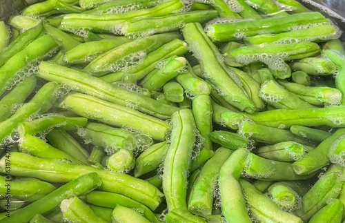 Large Pot of Fresh Cut Green Beans Being Boiled
