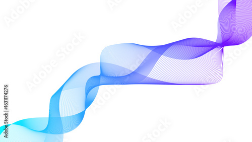 Purple flowing waves on white background. abstract wave lines in blue and purple flowing smoothly on white background. Smooth flowing design on transparent. vector illustration