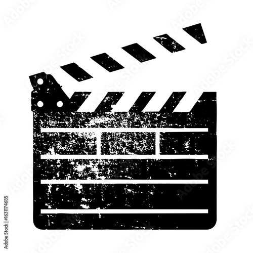 Vector Distressed film clapperboard depicts cinematic production.