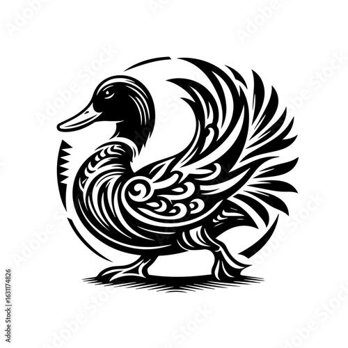 Duck isolated on white background, a waterfowl bird often found in ponds and lakes