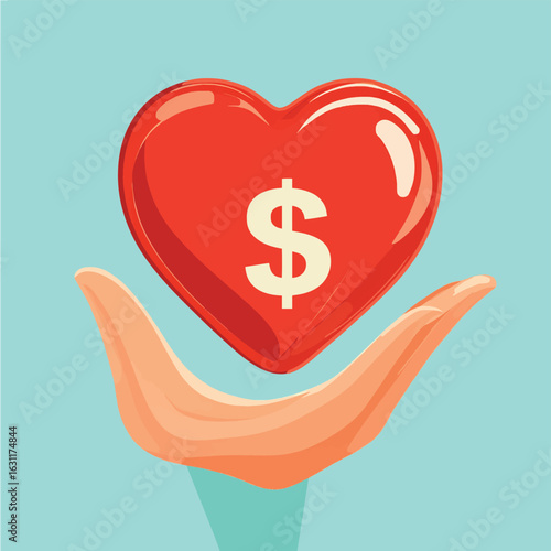Nonprofit charity donation, help or support or community assistance, giving or volunteer, care or sharing friendship concept, hand holding heart shape with dollar sign as non profi
