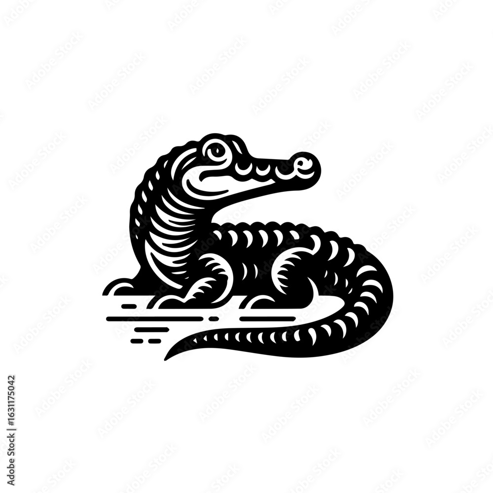 Fototapeta premium Stylized alligator illustration isolated on white background in black and white