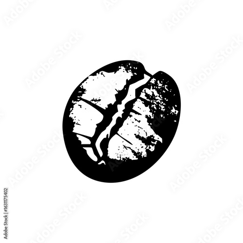 Vector Black and white of a cracked coffee bean.