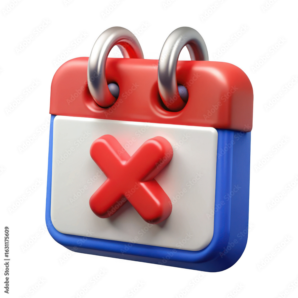 Obraz premium 3d calendar icon with red x isolated on transparent background