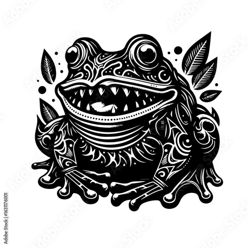 Ornate frog with a wide grin isolated on white background