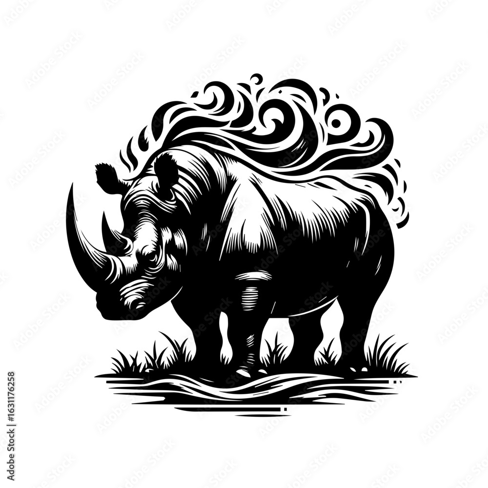Fototapeta premium Rhinoceros with decorative patterns isolated on white background