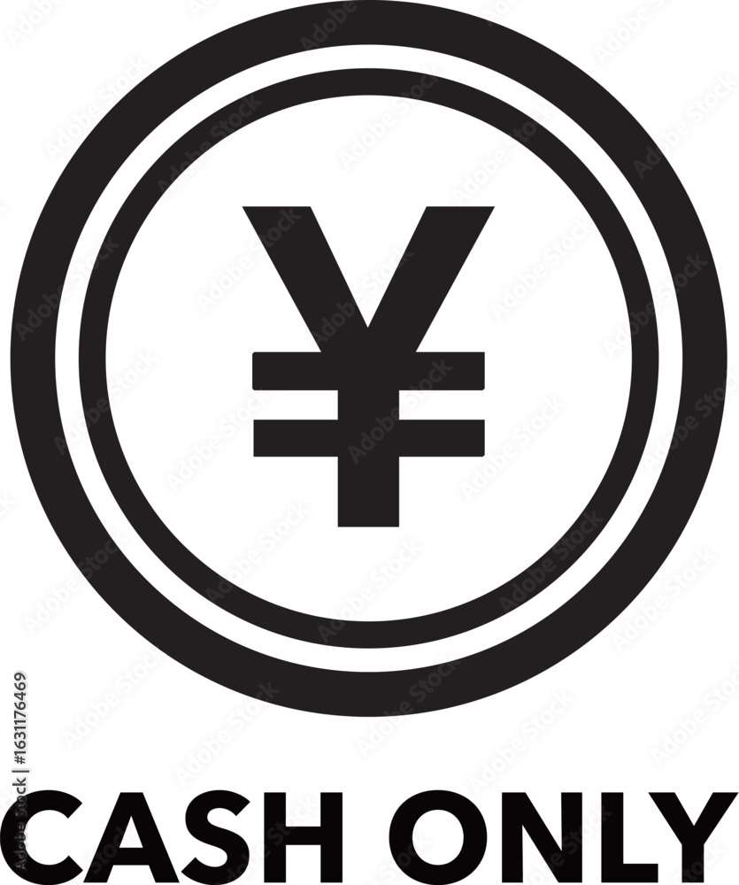 Obraz premium Minimalist Black and White Cash Only Pictogram - ミニマルな白黒の「支払い方法は現金のみ」ピクトグラム
