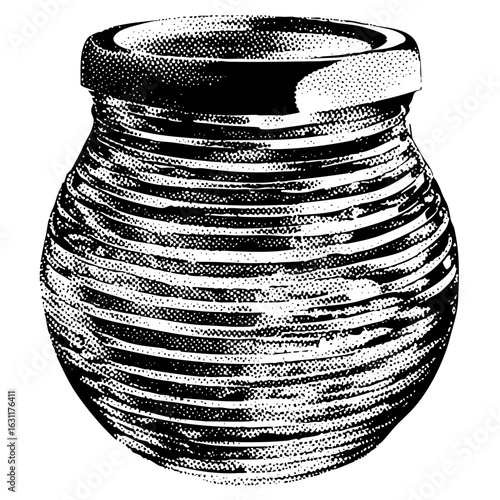 Vector Detailed of a ceramic honey pot with a textured surface.