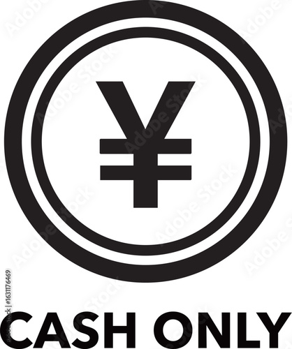 Minimalist Black and White Cash Only Pictogram - ミニマルな白黒の「支払い方法は現金のみ」ピクトグラム