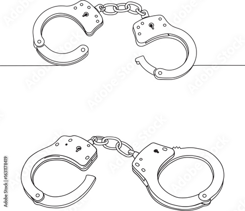 Two pairs of handcuffs isolated on white background