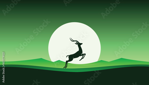 Jumping Deer Landscape Silhouette Vector