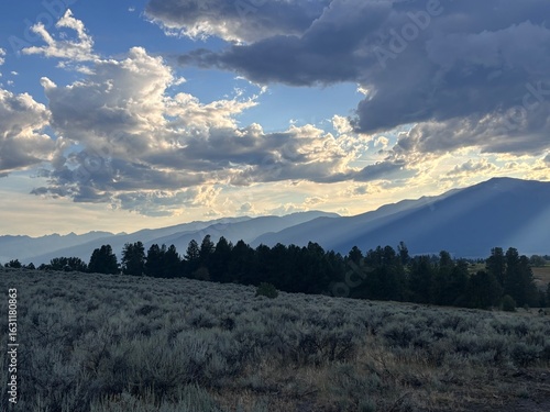 Sunset looking down the Bitterroot Mountain Range near Victor, Montana