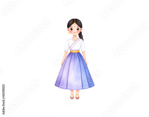 Charming Indian girl in a traditional blue lehenga with a braided hairstyle and gold jewelry.
