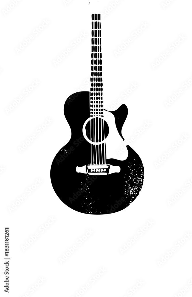 Obraz premium Vector Minimalist black vector of an acoustic guitar.
