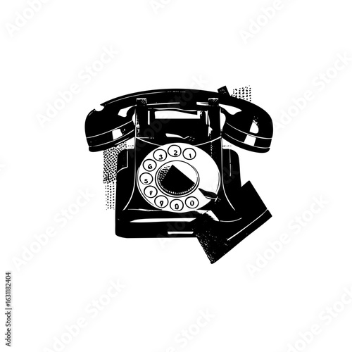 Vector Vintage rotary telephone in black and white.