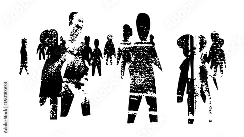 Vector Abstract figures of people in a distressed textured vector .
