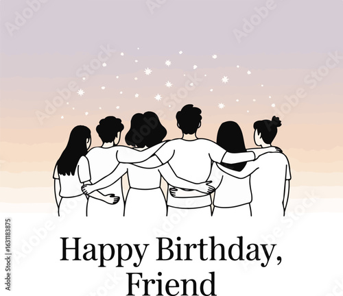 Back View Friends Outline Greeting  Friendship Day Abstract Line Art Card Design