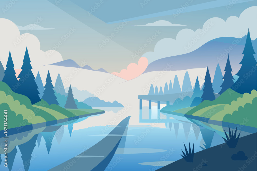 Fototapeta premium Bridge Over Peaceful River