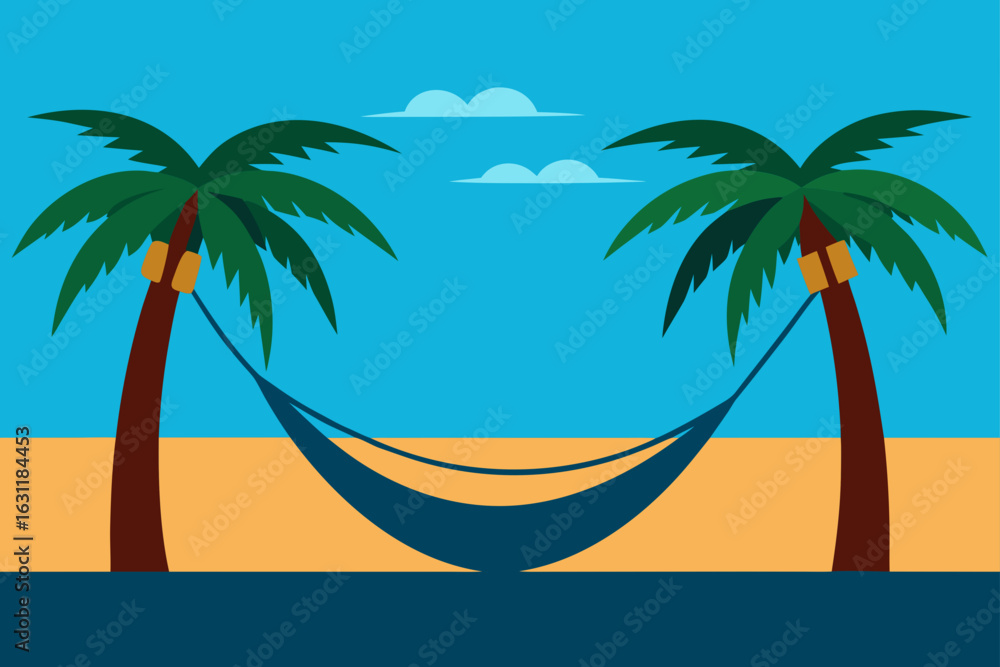 Fototapeta premium hammock between palm trees with ocean view