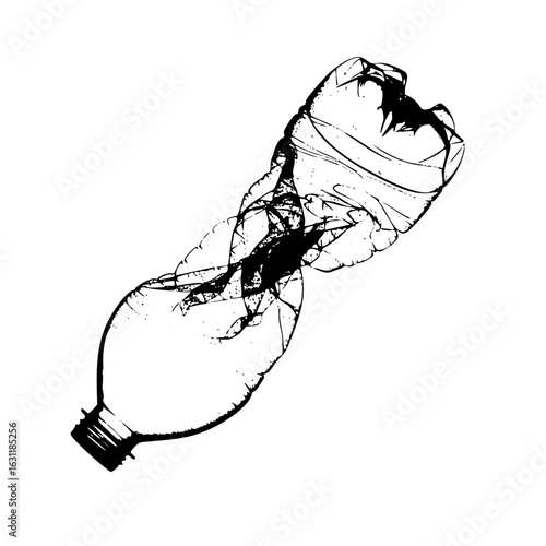 Vector Broken plastic bottle depicts waste and environmental damage.