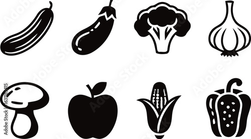 Set of colorful vegetables and fruits icons on white background vector illustration