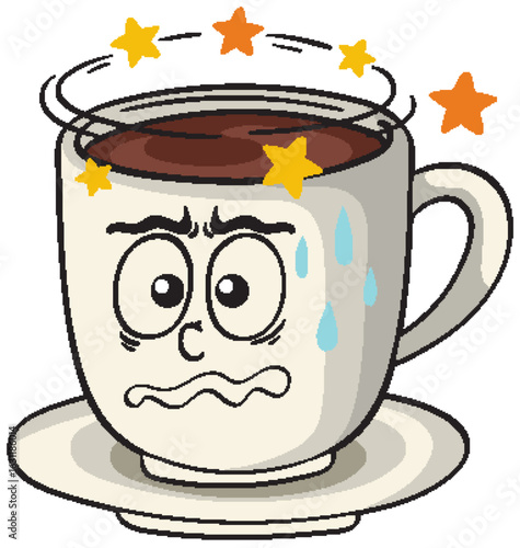 Anxious Coffee Cup Cartoon with Spinning Stars