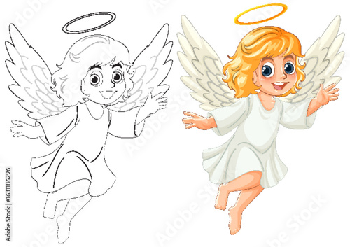 Charming Angelic Child with Halo and Wings