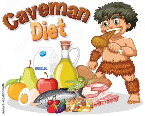 Caveman Diet Vector Illustration with Food Elements
