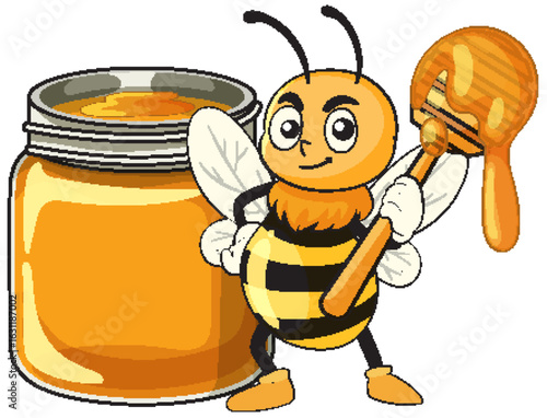 Cheerful Bee with Honey Jar Illustration