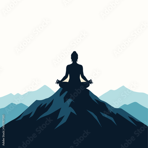Yogi Silhouette on Mountain with Radiant Aura Vector