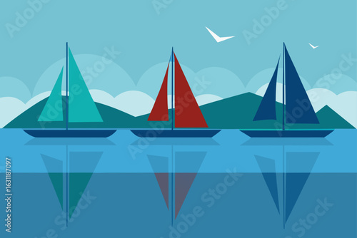 sailboats on lake with reflections on water