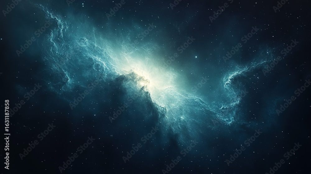 Obraz premium Abstract nebula with bright light and dark blue tones in a cosmic scene.