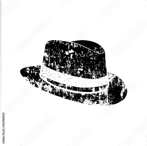 Vector Vintage fedora hat with distressed texture.