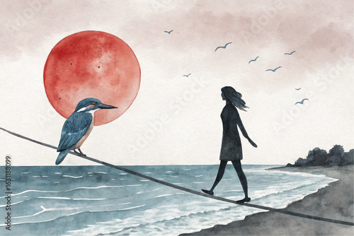 Woman walking on a tightrope
