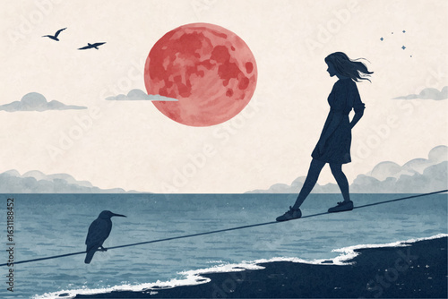Woman walking on a tightrope