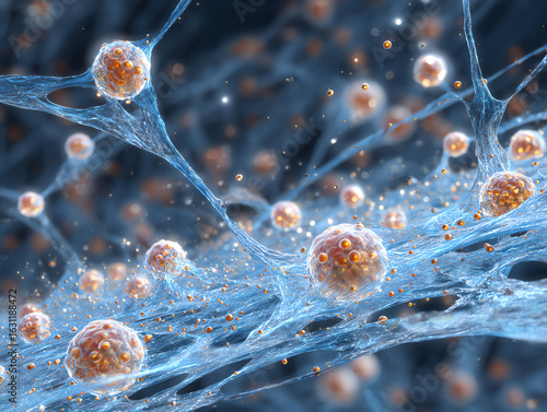 Abstract image of interconnected cells in a biological network.