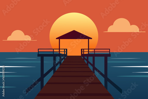 sunrise over quiet fishing pier