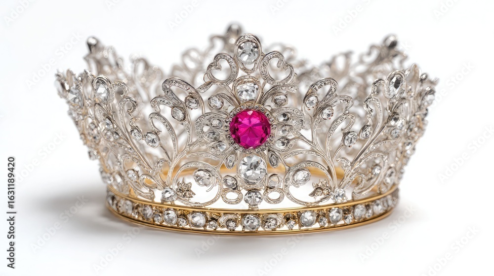 Obraz premium Silver crown tiara with pink gem jewelry headpiece luxury