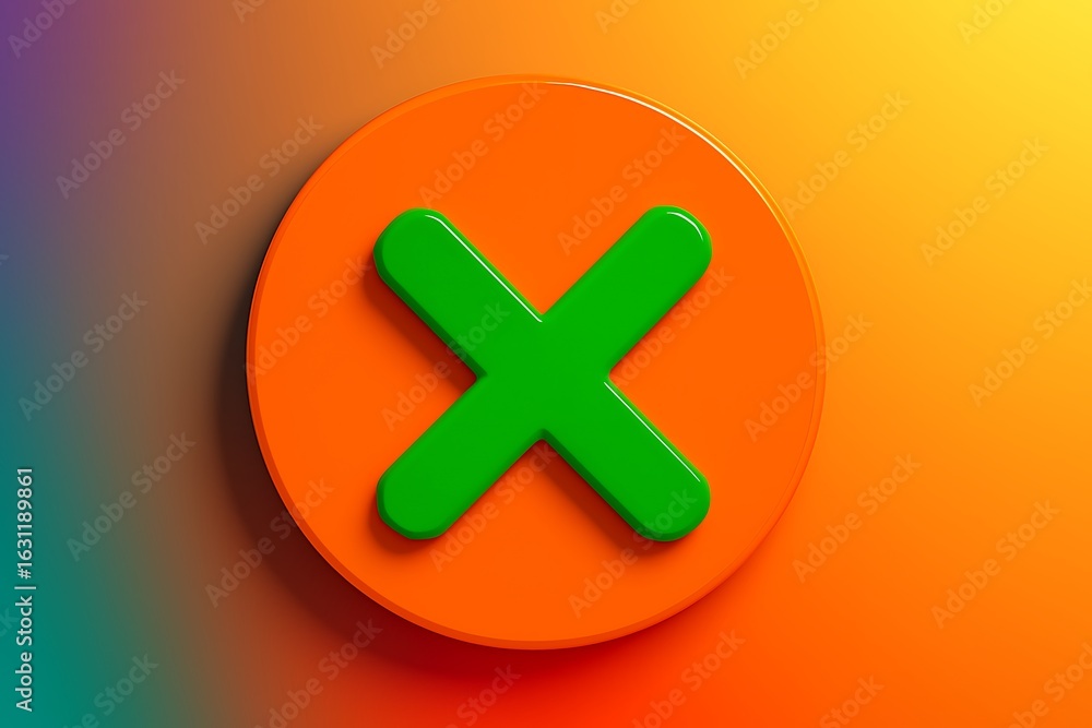 Obraz premium Bright green cross symbol on an orange circle against a vibrant gradient background