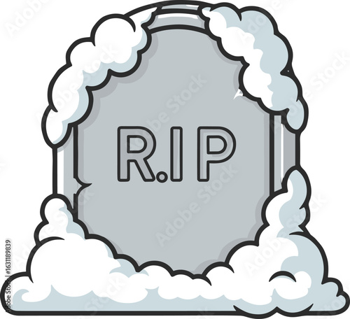 RIP Tombstone with Clouds on Black Background