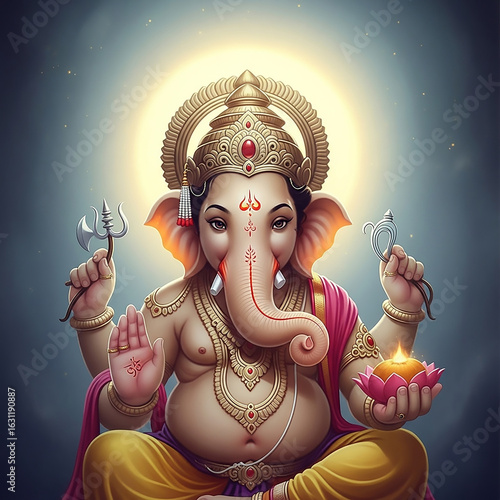 Lord Ganesha holding a lotu...